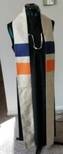 CLERGY STOLE LITURGICAL VESTMENT HAND CRAFTED WOVEN LINEN-LIKE ORANGE & BLUE