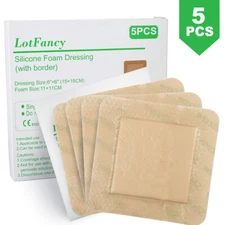 Adhesive Bordered Silicone Foam Dressing 6"X6", BOX OF 5 DRESSINGS / BOX