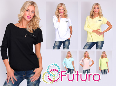 Damen Top mit Reißverschluss verschiedene Ärmel T-Shirt Einheitsgröße 8 - 12 FT1956