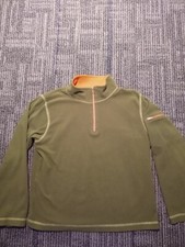 LL Bean Kids M 10/12 Classic Fleece Pullover 1/4 Zip Green Orange Outdoor