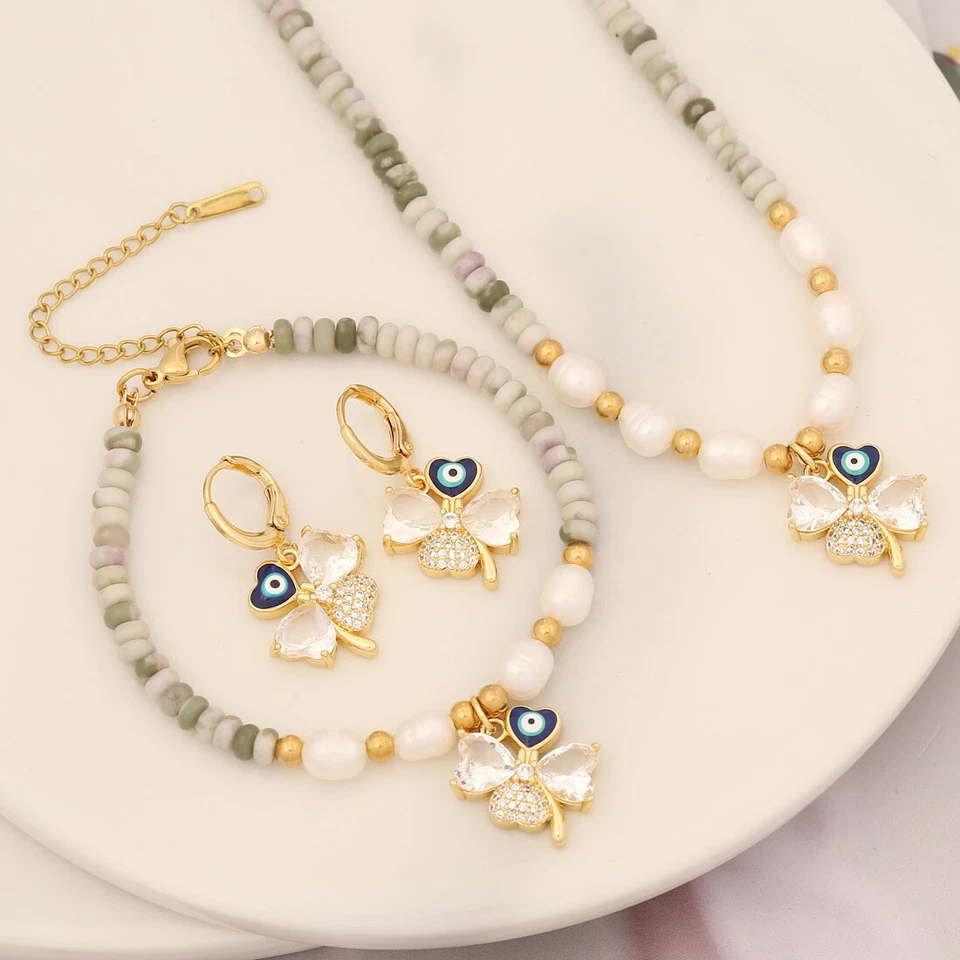 Conjunto de joyería colgante de perlas de circón de piedra natural Foto 3 de 4