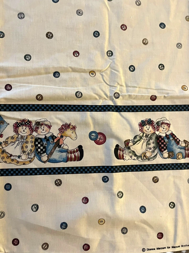 Vintage Marcus Brothers Fabric Raggedy Ann & Andy Buttons Diana Marcum 122x44 - Image 2 of 4