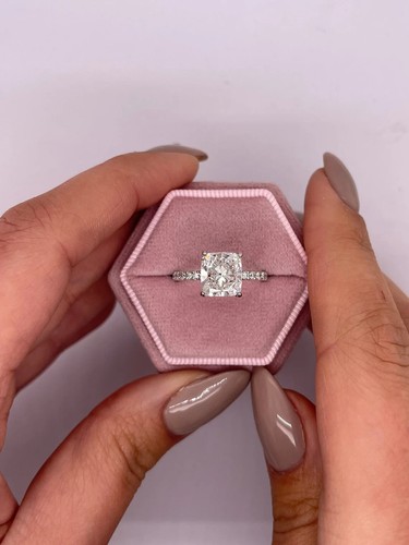 Women's Ring 2Ct Cushion Cut Lab Created Diamond 14K White Gold Plated