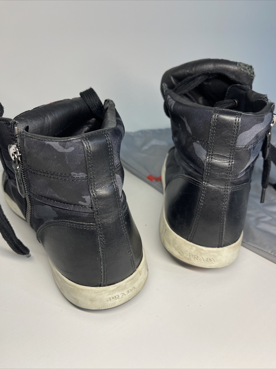 PRADA Sneakers High Top shoes Mens Camouflage Grey Black  display picture 1