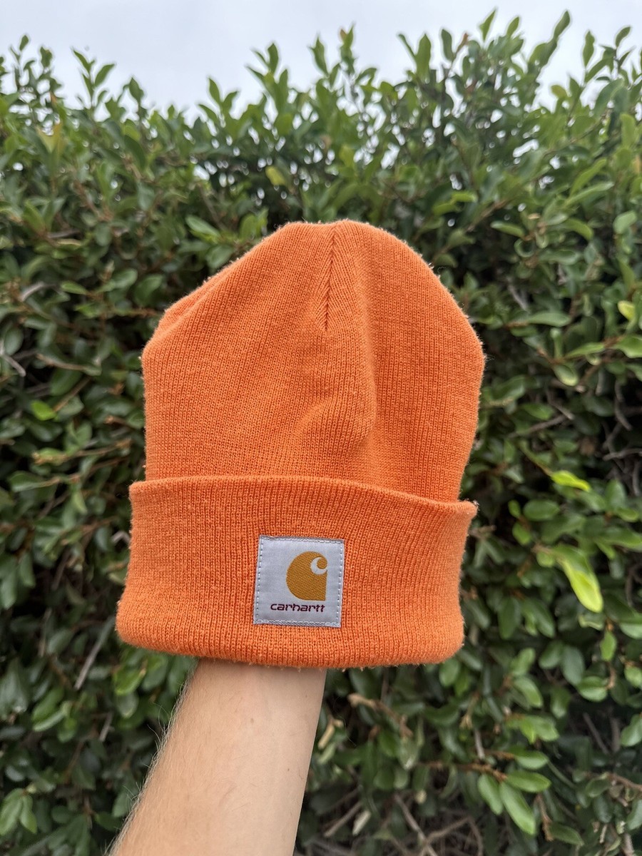 Carhartt Men's Orange Beanie Patch Work In Progress WIP Acrylic