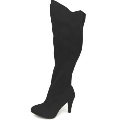 Lane Bryant Womens Boots 923920  Black Heeled Almond Toe Knee High Side Zip 8 W