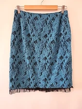 Rickie Freeman Teri Jon Skirt Womens 10 Blue Black Textured Pencil Straight