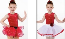 LC 3 PIECE red  white costume includes a biketard, bustle and tutu  AA8