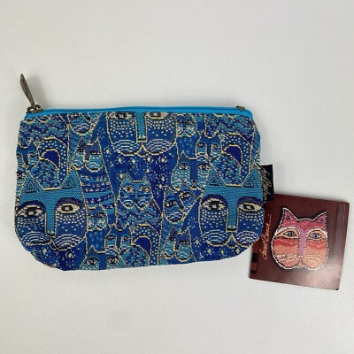 Laurel Burch Sparkly Cats 9x6 Tapestry Pouch Zip Top Cosmetic Travel Bag Kitty