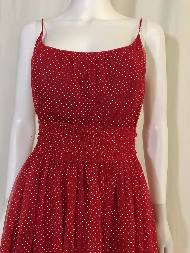 Vestido para mujer Anna Sui a lunares ajustado y acampanado rojo blanco cintura ajustada cremallera talla 4 Foto 2 de 4