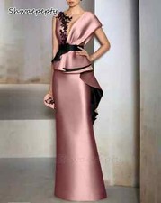 Elegant Bride Mother Dress, Pink Satin Mermaid Lace Applique Ruffled Ball Dress