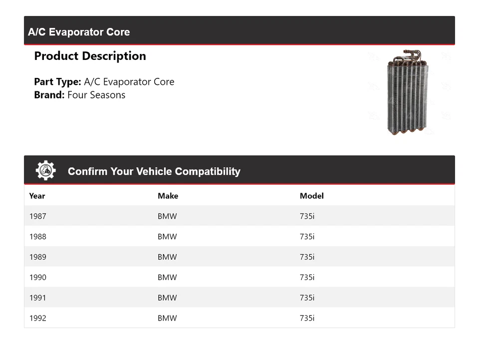 Núcleo evaporador aire acondicionado BMW 735i 1987-1992 4 estaciones 1988 1989 1990 1991 Foto 2 de 4
