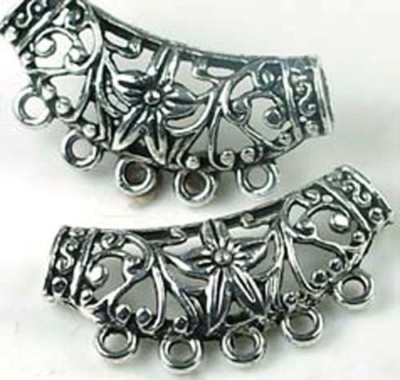 2 Pewter Flower Filigree Pendant Connector for Jewelry Making necklace 5 - hole