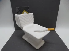 Vintage Novelty Ceramic White Toilet Ashtray and Cigarette Pack Holder