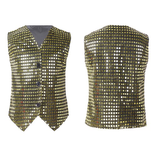 Kids Sequins Jacket Vest Shirt Waistcoat Dance Performance Christmas Costume - Picture 40 of 51