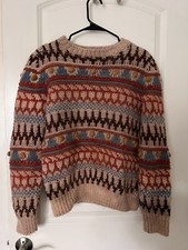 100 Uruwool Hand Knitted Wool Sweater. Multi-Color Pom Poms