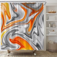 Orange Gray Abstract Modern Shower Curtain 70"x70" Aesthetic Art with Hooks