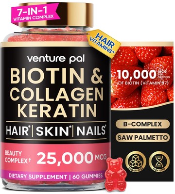 Venture Pal Biotin Gummies with Collagen & Keratin - Hair Growth Support Skin...