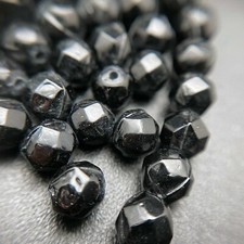 Vintage 1930's Faceted Rough Cut Black Czech Glass Beads 5mm  BLKCG23 
