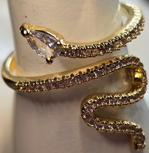 Swarovski Crystal Winding Snake Ring 14K Gold Plated By Adornia Size 8 NEW - Picture 6 of 6