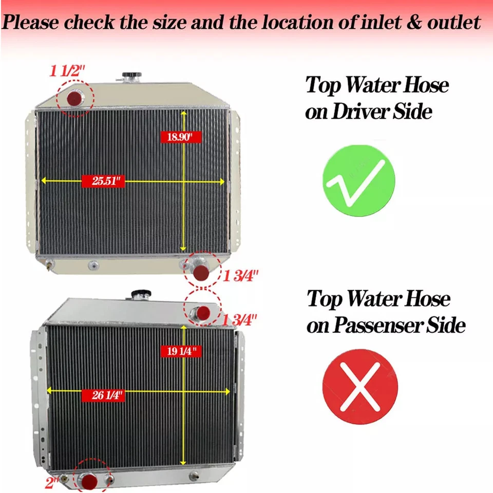 4ROW 62MM ALUMINUM RADIATOR FIT 1967-1981 FORD F100 F150 F250 F350 PICKUP Foto 3 de 4