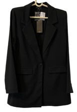 Shinestar Lightweight Women's Long Black Jacket With One Button Size Med Nwt