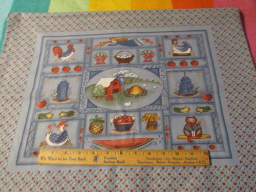 33" long x 44" wide Vintage Quilt Fabric 4 country Squares Barn heart Tree Chick - Picture 5 of 5