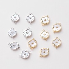 4pcs White Shell Flower Charm Connector,Four Leaf Clover Pendant,Petal Charm