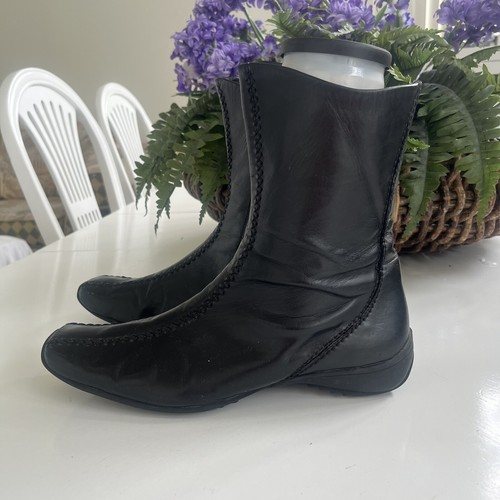 VTG Paul Green Munchen Wmn 8.5 Square Toe Ankle Boots Black Leather Stitch EUC! - Picture 3 of 17