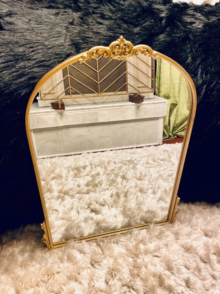 Espelho de retrato barroco francês arqueado vintage ouro brilhante 24" x 32" - Imagem 2 de 4