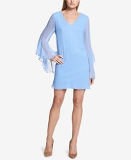 $198 Kensie Womens Blue Bell-Sleeve Crisscross-Back Chiffon Shift Dress Size 4