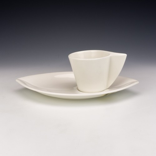 Villeroy & Boch Porzellan - weiße Palmenform Tasse & Untertasse Tablett - Bild 2 von 6