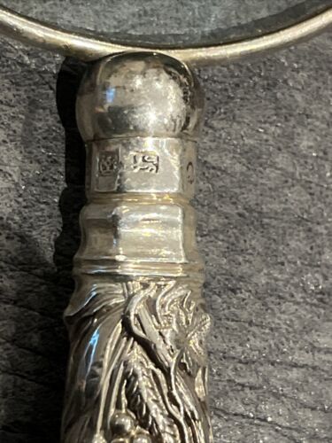 Victorian H/ Marked Sheffield Silver Magnifying Glass w/ ornate Repousee Handle - Picture 4 of 7