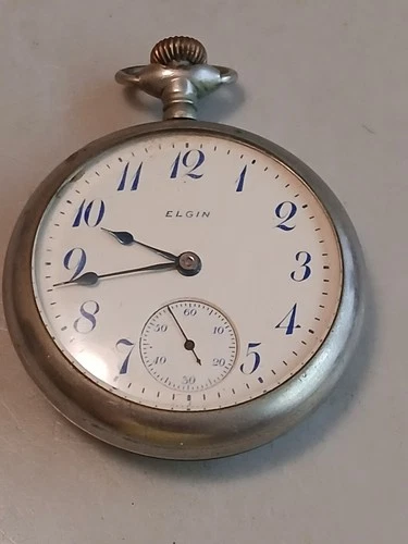 Antique 1919 ELGIN POCKET WATCH 7 JEWELS 18s Silverode RUNNING GREAT