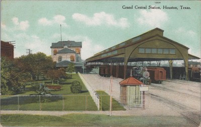 Grand Central Station Houston Texas TX Steam Locomotive Railroad Postcard