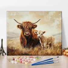 Highland Cow Paint by Number for Adults, Paint by Numbers Kit for Adults Beginne