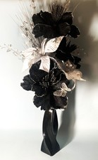 Artificial lowers & Black & White Glitter  Flower Arrangement Vase 90 cm High.