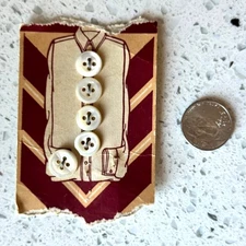 5 NEW Vintage 1950s Pearl White Buttons on Card Flat Round Small 4 Hole