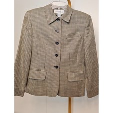 Jones New York Womens Houndstooth Button-Front Jacket Black Cream Size 6 USA