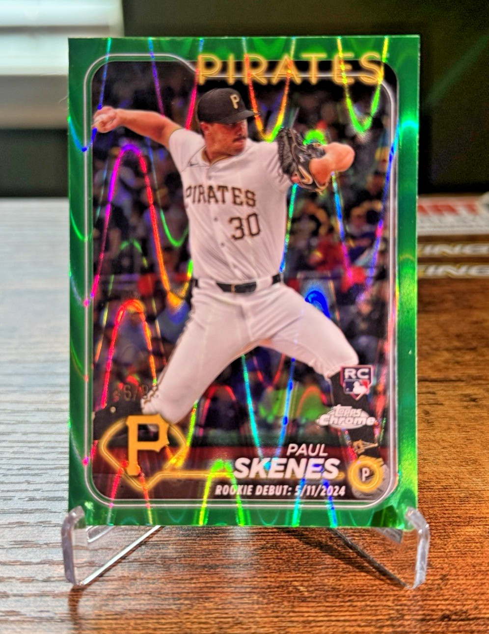 PAUL SKENES 2024 Topps Chrome Update RC Debut GREEN RAYWAVE #46/99 Pirates USC27
