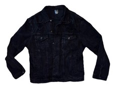 Men’s Divided L H&M Denim Trucker Jacket Black Distressed Button Front Cotton