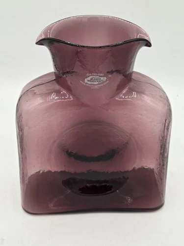 Blenko Amethyst Purple Glass Water Jug/Pitcher Double Spout 8" Tall