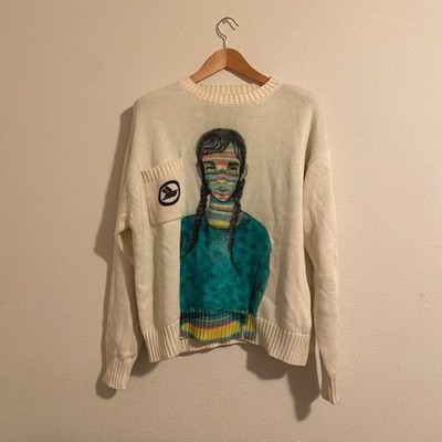 Brand New Sicko Bad Case of Stripes Cream Colored Knit Sweater Size Large Cotton