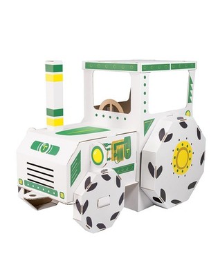 adam toys - Spielhaus Indoor aus Pappe, Traktor für Kinder zum Bemalen