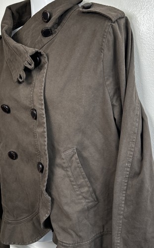 ARMANI COLLEZIONI Jacket Womens 8 Casual Logo Buttons Short Scalloped Hem Brown - Picture 3 of 13