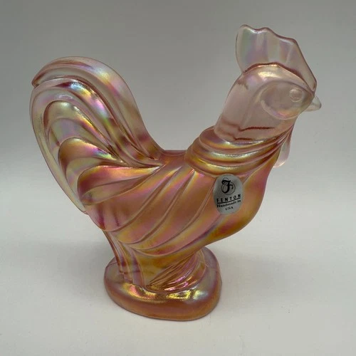 Fenton Champagne Satin Rooster Figurine 5 1/4" Iridescent Carnival