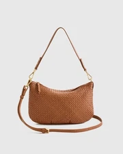 Quince Italian Leather Cognac Convertible Crescent Handwoven Shoulder Mini Bag
