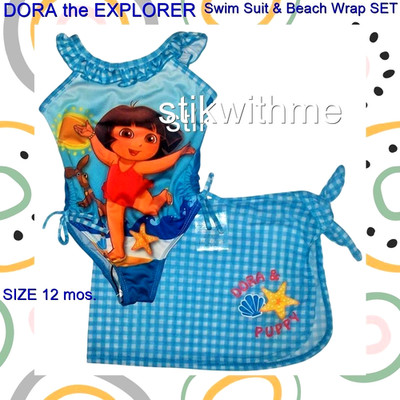 DORA The EXPLORER SWIMWEAR 2 PIECE BEACH SET Swim Suit AND Beach Wrap 12 mos NEW