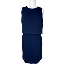 Eliza J Navy Blue Popover Sheath Dress Women Size 6 Sleeveless Crepe Knee Length