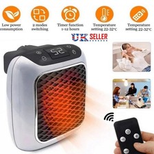 Wall Plug Heater Fan Ceramic Electric Space Heater 2 Heatings Timer w/Remote UK